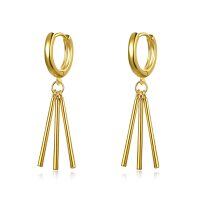 wholesale Gold-Plated 925 Sterling Silver Minimalist Hoop Dangle Earrings with Three Rods for Women- Gold Plated