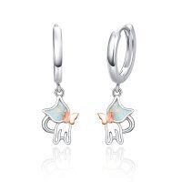 wholesale 925 Sterling Silver White Opal Butterfly Cat Dangle Hoop Earrings for Women- Two Tone