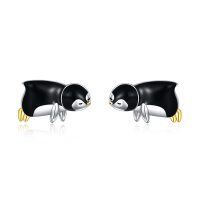 wholesale 925 Sterling Silver Penguin Origami Stud Earrings for Women Girls Gift Idea- Black Rhodium Plated