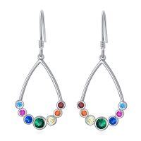 wholesale 925 Sterling Silver Rainbow 7 Chakra Gemstone Drop Earrings- Rhodium Plated