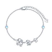 wholesale 925 Sterling Silver Elephant & Opal Charm Bracelet for Women Girls Gift Jewelry Accessories- Rhodium Plated