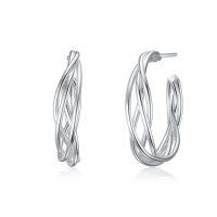 wholesale 925 Sterling Silver Twisted Wire Oval Hoop Earrings for Women- Sliver Plated
