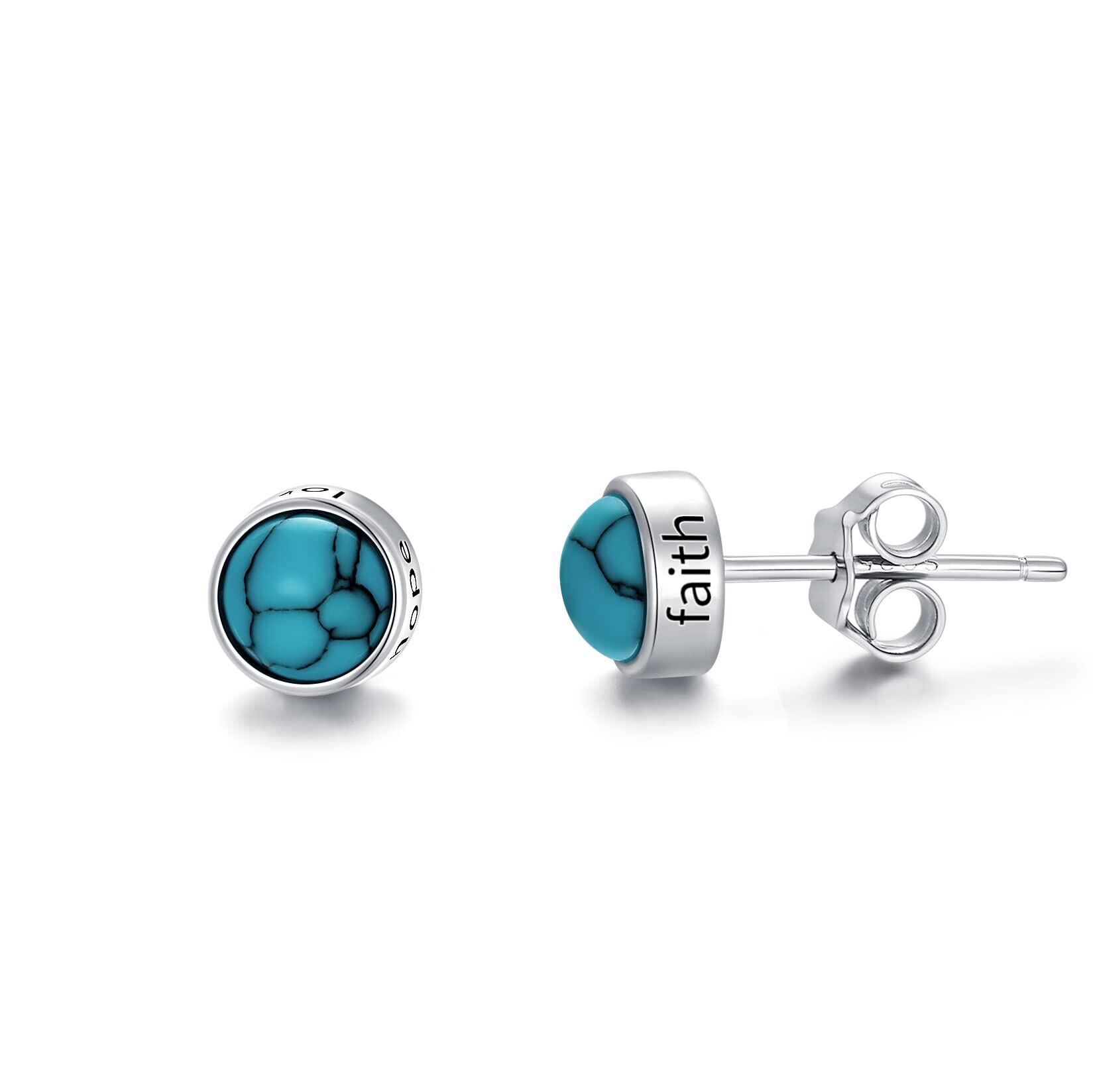 Sterling Silver Turquoise Earrings - Rhodium Plated- Rhodium Plated