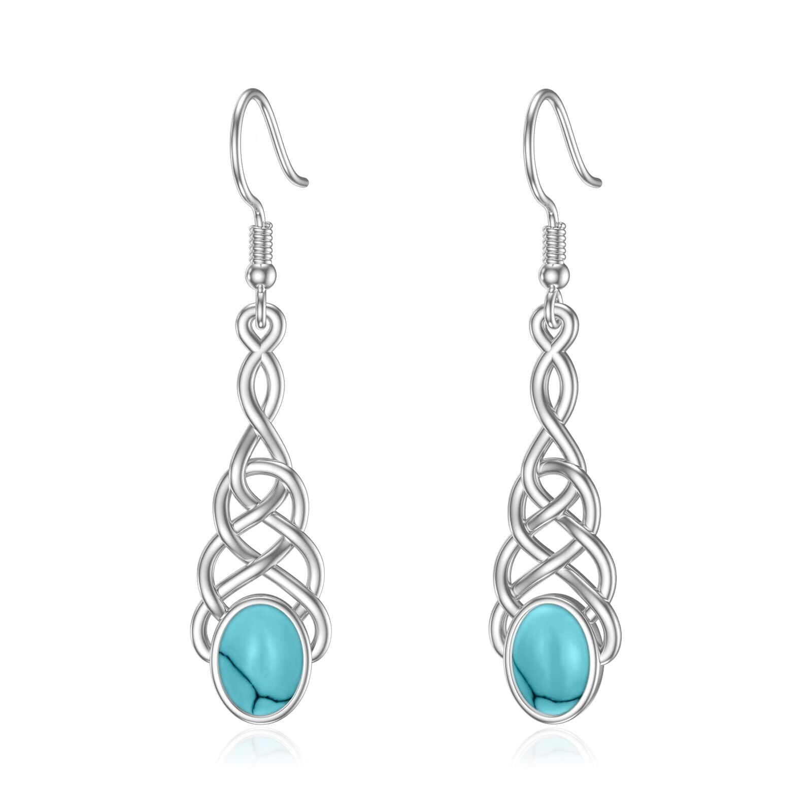 Sterling Silver Turquoise Earrings - Rhodium Plated- Rhodium Plated