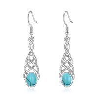 wholesale 925 Sterling Silver with Turquoise and Celtic Knot Design Dangle Earrings for Women- Rhodium Plated