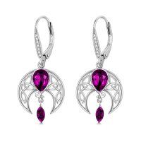 wholesale 925 Sterling Silver Purple Crystal Celtic Moon Drop Earrings Birthday s for Her- Sliver Plated