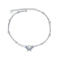wholesale 925 Sterling Silver Butterfly Dragonfly Evil Eye Anklet for Women- Sliver Plated