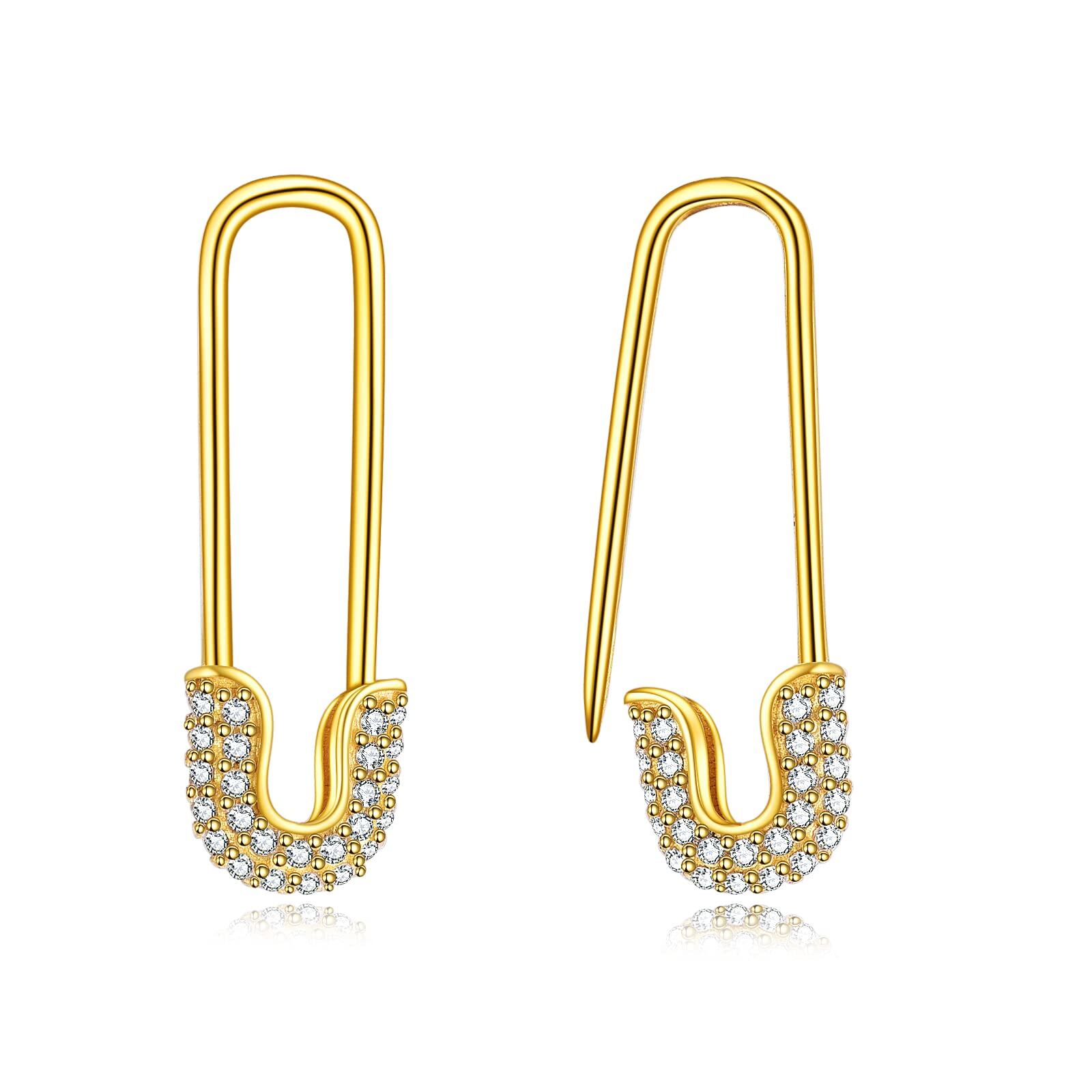 Sterling Silver Safety Pin Earrings - Gold Plated- Gold Plated
