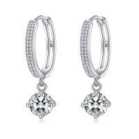 wholesale 925 Sterling Silver Round Cut Moissanite Drop Earrings with Cubic Zirconia Accents- Sliver Plated