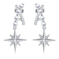 wholesale 925 Sterling Silver Starburst North Star Pearl Dangle Earrings for Women- Sliver Plated