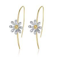 wholesale 925 Sterling Silver Daisy Flower Dangle Drop Earrings for Women - Wholesale- Two Tone