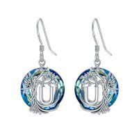 wholesale 925 Sterling Silver Blue Crystal Tree of Life Initial U Dangle Earrings Gift for Women- Sliver Plated