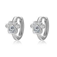 wholesale 925 Sterling Silver Paw Print Hoop Huggie Earrings with Cubic Zirconia for Women Girls  48x36mm- Rhodium Plated