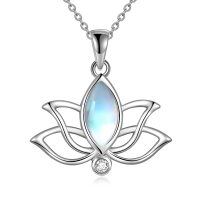 wholesale 925 Sterling Silver Rainbow Moonstone Lotus Flower Pendant Necklace for Women- Rhodium Plated