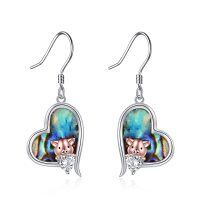 wholesale 925 Sterling Silver Heart-Shaped Abalone Shell with Pink Gold Plated Pig Charm Earrings for Women Gifts- Rhodium Plated