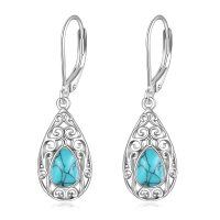 wholesale 925 Sterling Silver Turquoise Teardrop Filigree Dangle Earrings for Women- Rhodium Plated