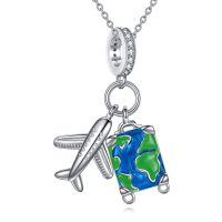 wholesale 925 Sterling Silver Travel Themed Plane & Map Charm Necklace for Women- Sliver Plated