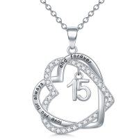 wholesale 925 Sterling Silver Heart-Shaped Love You Forever 15th Anniversary Pendant Necklace for Women- Sliver Plated