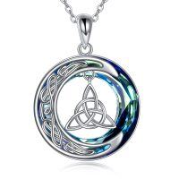 wholesale 925 Sterling Silver Celtic Knot Moonstone Triquetra Pendant Necklace for Women- Rhodium Plated
