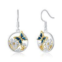 wholesale Sterling Sliver Butterfly Dangle  Drop Earring- Two Tone