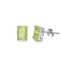 wholesale 925 Sterling Silver Yellow Emerald Cut CZ Stud Earrings for Women Her Mom Girls- Sliver Plated