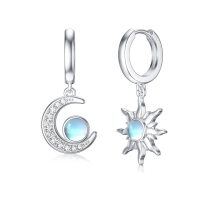 wholesale 925 Sterling Silver Sun & Moon Opalite Drop Hoop Earrings for Women and Girls- Rhodium Plated