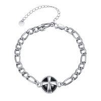 wholesale 925 Sterling Silver Black Onyx Cross Charm Chain Bracelet for Men- Sliver Plated