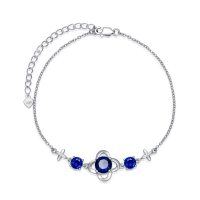 wholesale 925 Sterling Silver Blue Sapphire Flower Anklet Bracelet for Women- Sliver Plated