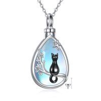 wholesale 925 Sterling Silver Teardrop Shape Blue Opalite Stone Cat Urn Keepsake Locket Necklace with Funnel and Fill Tool- Sliver Plated