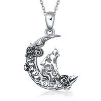 wholesale 925 Sterling Silver Moon Wolf Pendant Necklaces for Women Irish Luck s- Oxidized/Oxidised