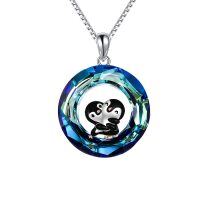 wholesale 925 Sterling Silver Blue Crystal Penguin Pendant Necklace  for Women- Rhodium Plated