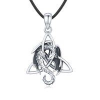 wholesale 925 Sterling Silver Celtic Triquetra Dragon Pendant Necklace for Women- Oxidized/Oxidised