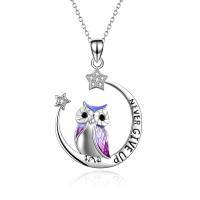 wholesale 925 Sterling Silver Purple Enamel Owl & Stars Pendant Necklace - Motivational Gift for Her- Sliver Plated