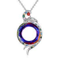 wholesale 925 Sterling Silver Rainbow Crystal Phoenix Pendant Necklace for Women- Sliver Plated