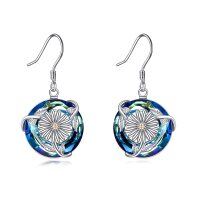 wholesale 925 Sterling Silver Blue Crystal Daisy Drop Earrings - Birthday Gift for Her- Rhodium Plated
