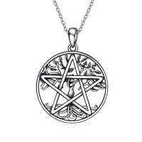 wholesale 925 Sterling Silver Pentagram Tree of Life Pendant Necklace for Women- Sliver Plated