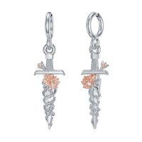 wholesale 925 Sterling Silver Rose Sword Drop Earrings for Women - Wholesale- Two Tone