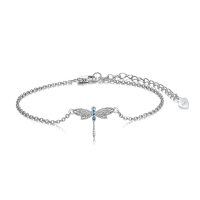 wholesale 925 Sterling Silver Blue Crystal Dragonfly Charm Bracelet for Women's Fashion s- Rhodium Plated