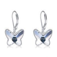 wholesale 925 Sterling Silver Butterfly Crystal Drop Earrings for Women - Wholesale- Sliver Plated
