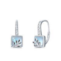 wholesale 925 Sterling Silver Blue Moonstone Square Leaf Leverback Dangle Earrings for Women Gifts- Sliver Plated