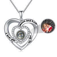 wholesale Metal Stone I Love You in 100 Languages Necklace w Photo - Rhodium Plated- Rhodium Plated