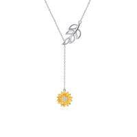 wholesale 925 Sterling Silver Sunflower Leaf Pendant Y-Necklace for Women- Sliver Plated