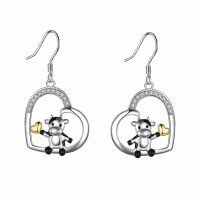 wholesale 925 Sterling Silver Cow Heart Drop Earrings with Cubic Zirconia and Gold Accents for Women- Rhodium And Gold Plated