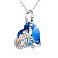 wholesale 925 Sterling Silver Blue Heart Angel Pendant Necklace Eternal Love Gifts for Her- Rhodium And Rose Gold Plated