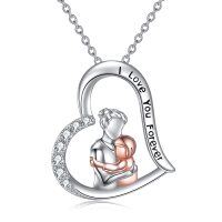 wholesale 925 Sterling Silver Heart Pendant with Mother and Child Statue - I Love You Forever Necklace Gift for Mom Grandmother on Mothers Day Birthdays- Rhodium And Rose Gold Plated