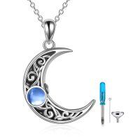 wholesale 925 Sterling Silver Blue Moonstone Crescent Celtic Compass Urn Keepsake Pendant Necklace- Oxidized/Oxidised