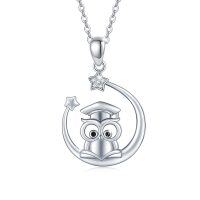 wholesale 925 Sterling Silver Owl on Moon Graduation Pendant Necklace for Women- Rhodium Plated