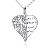 wholesale 925 Sterling Silver Angel Wing & Heart Pendant Necklace - Guardian Memorial Sympathy  for Women and Girls- Sliver Plated