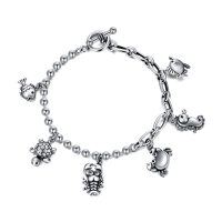 wholesale 925 Sterling Silver Matte Texture Ocean Life Charm Bracelet with Fish & Crab Pendants for Men- Sliver Plated