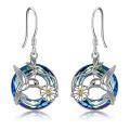 wholesale Sterling Silver Blue Volcano Crystal Hummingbird Daisy Dangle Earrings for Women-0-7